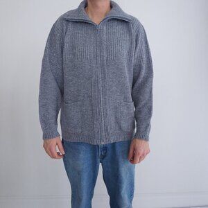 Vintage '90S London Fog Gray White Eclectic Grandpa Knit Zip Up Sweater L